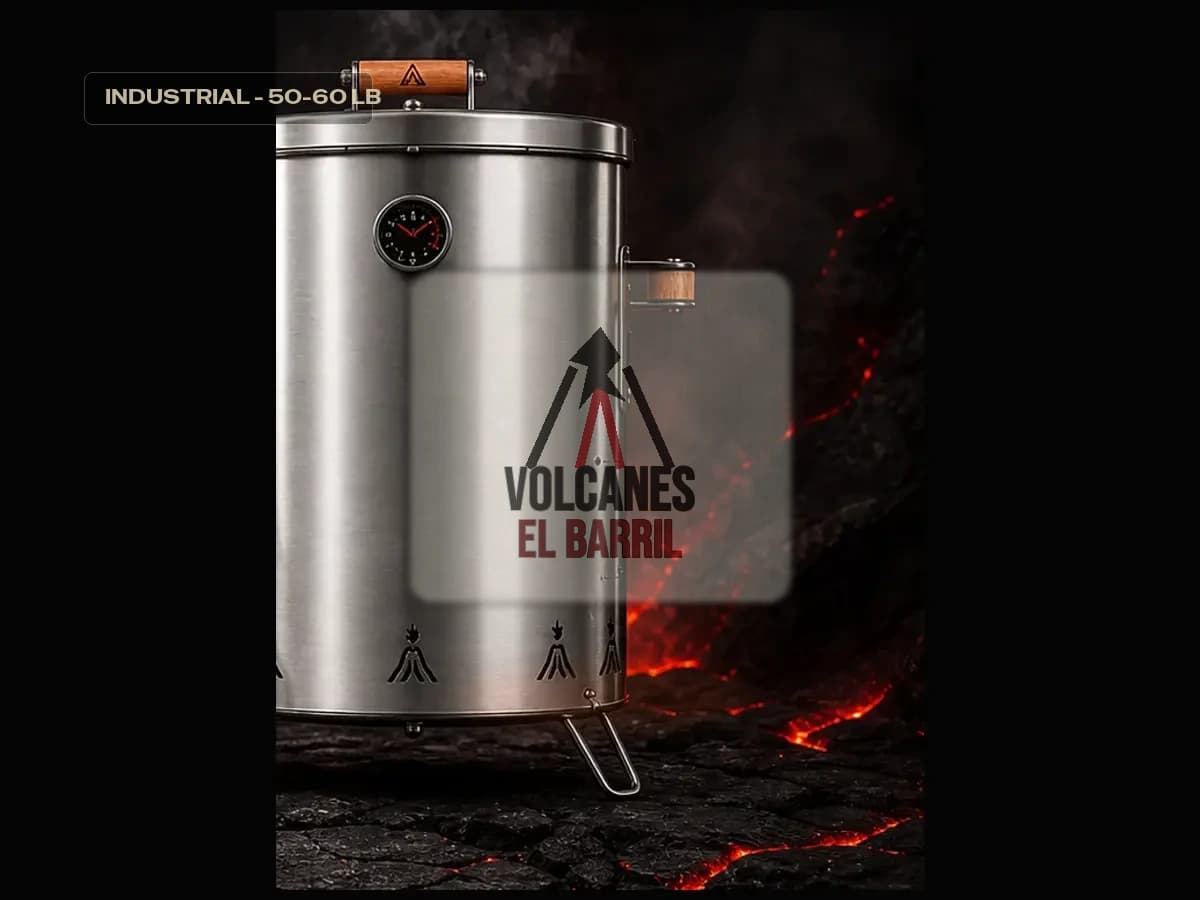 Asador de barril Volcanes Industrial sobre piedra volcánica